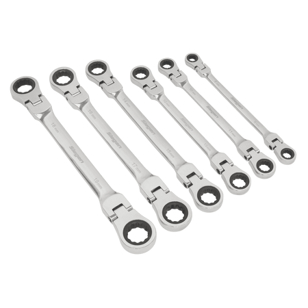 Sealey Flexi-Head Double End Ratchet Ring Spanner Set 6pc Metric Model No-S0806