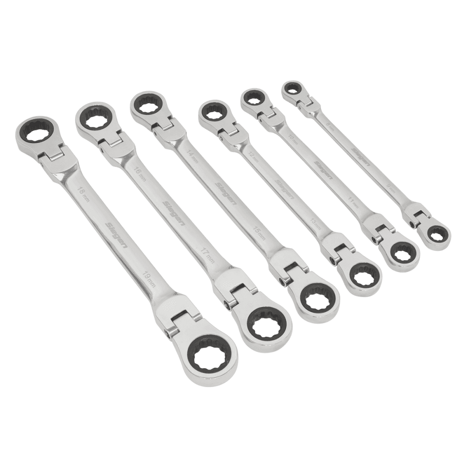 Sealey Flexi-Head Double End Ratchet Ring Spanner Set 6pc Metric Model No-S0806