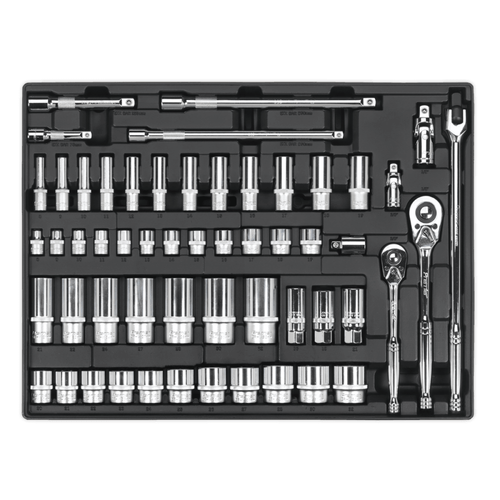 Sealey Tool Tray with Socket Set 55pc 3/8" & 1/2"Sq Drive Model No-TBT31