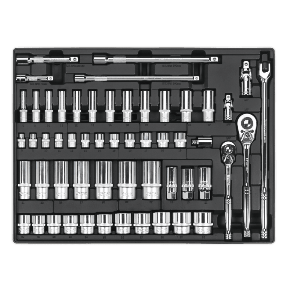 Sealey Tool Tray with Socket Set 55pc 3/8" & 1/2"Sq Drive Model No-TBT31