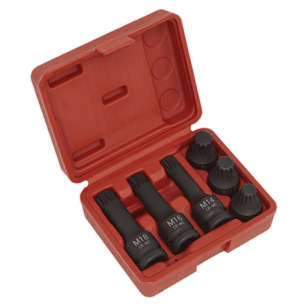 Sealey Impact Spline Socket Bit Set 6pc 1/2"Sq Drive Model No-SX052