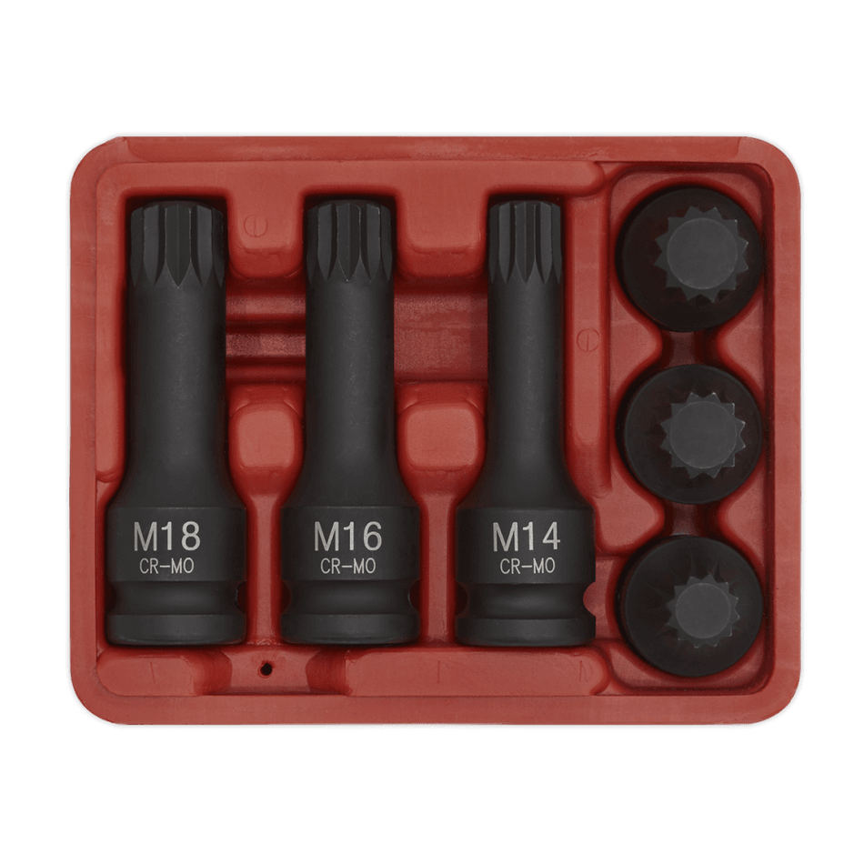 Sealey Impact Spline Socket Bit Set 6pc 1/2"Sq Drive Model No-SX052
