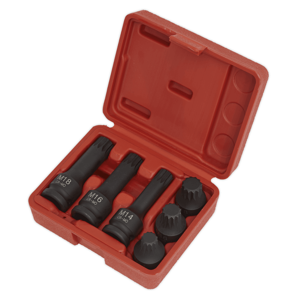 Sealey Impact Spline Socket Bit Set 6pc 1/2"Sq Drive Model No-SX052