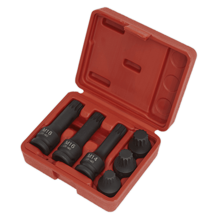 Sealey Impact Spline Socket Bit Set 6pc 1/2"Sq Drive Model No-SX052