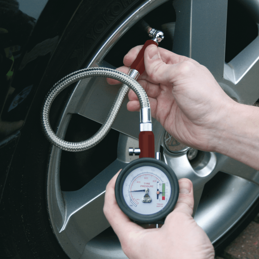 Sealey Tyre Pressure Gauge with Tyre Tread Depth Gauge - Flexible Hose Model No-TSTPDG02