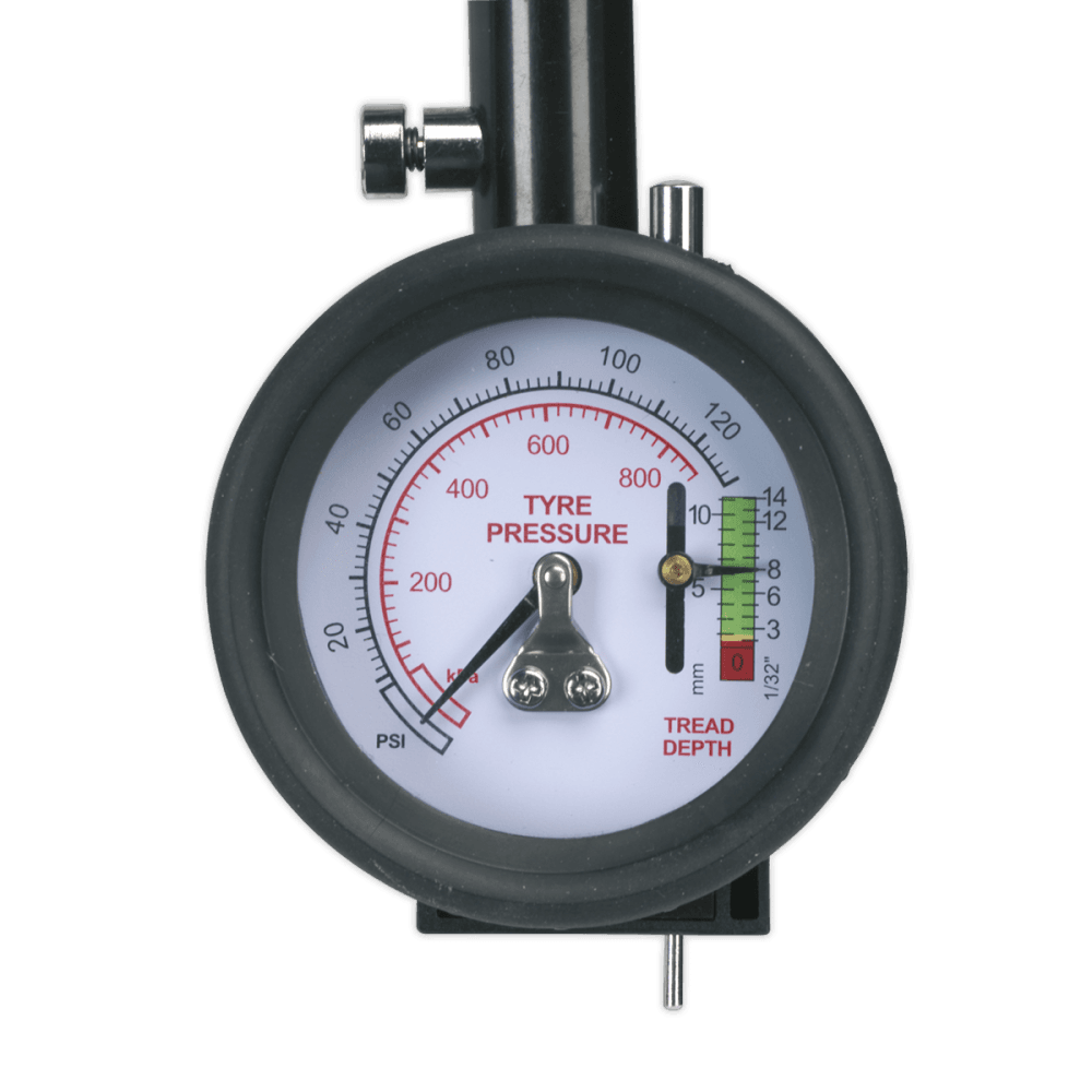 Sealey Tyre Pressure Gauge with Tyre Tread Depth Gauge - Flexible Hose Model No-TSTPDG02