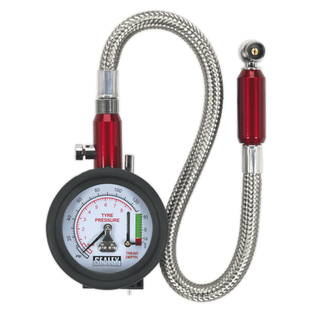 Sealey Tyre Pressure Gauge with Tyre Tread Depth Gauge - Flexible Hose Model No-TSTPDG02