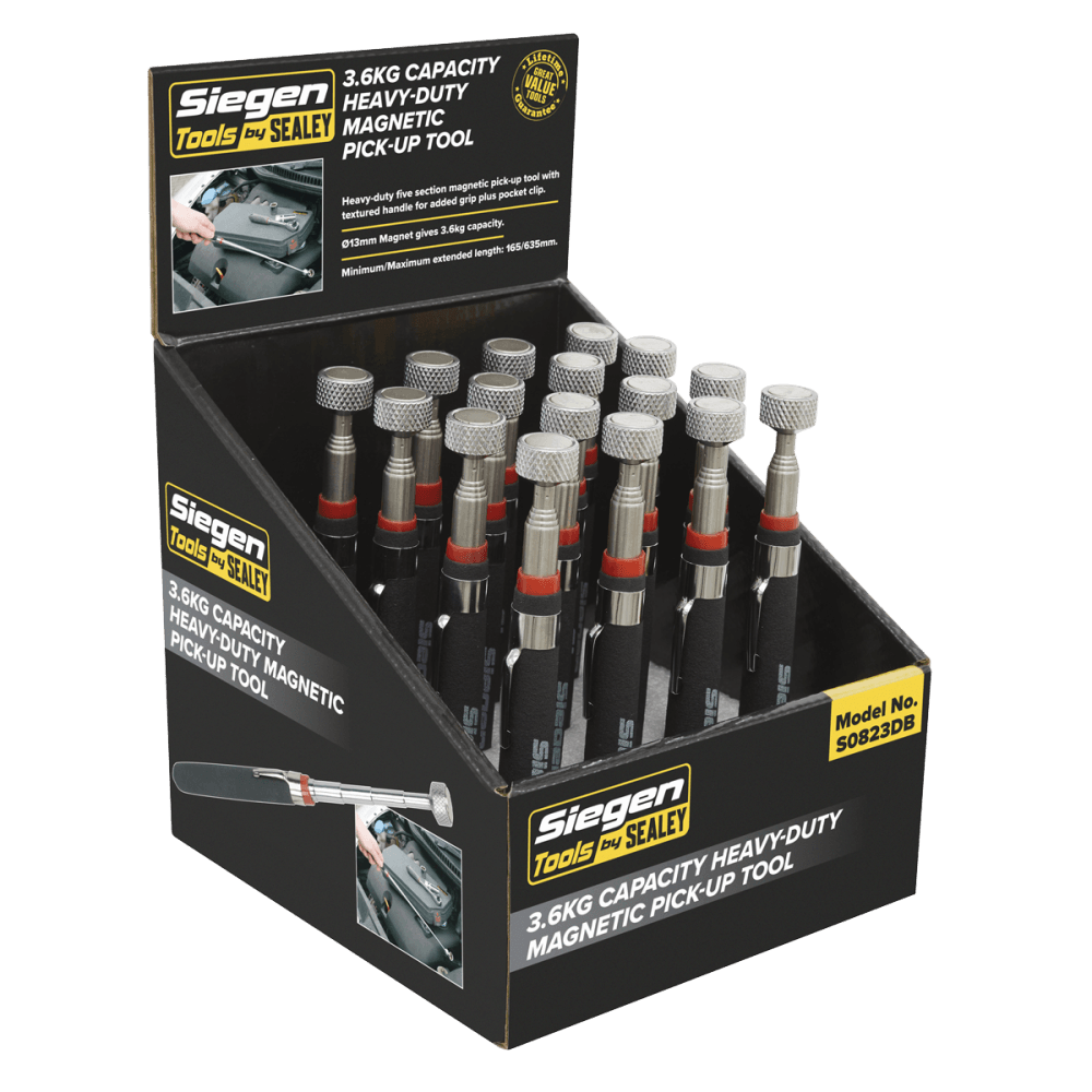 Sealey Heavy-Duty Magnetic Pick-Up Tool 3.6kg Capacity Display Box of 16 Model No-S0823DB