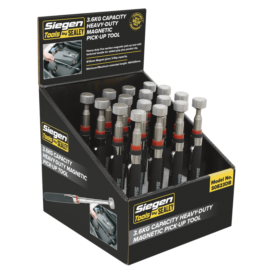 Sealey Heavy-Duty Magnetic Pick-Up Tool 3.6kg Capacity Display Box of 16 Model No-S0823DB