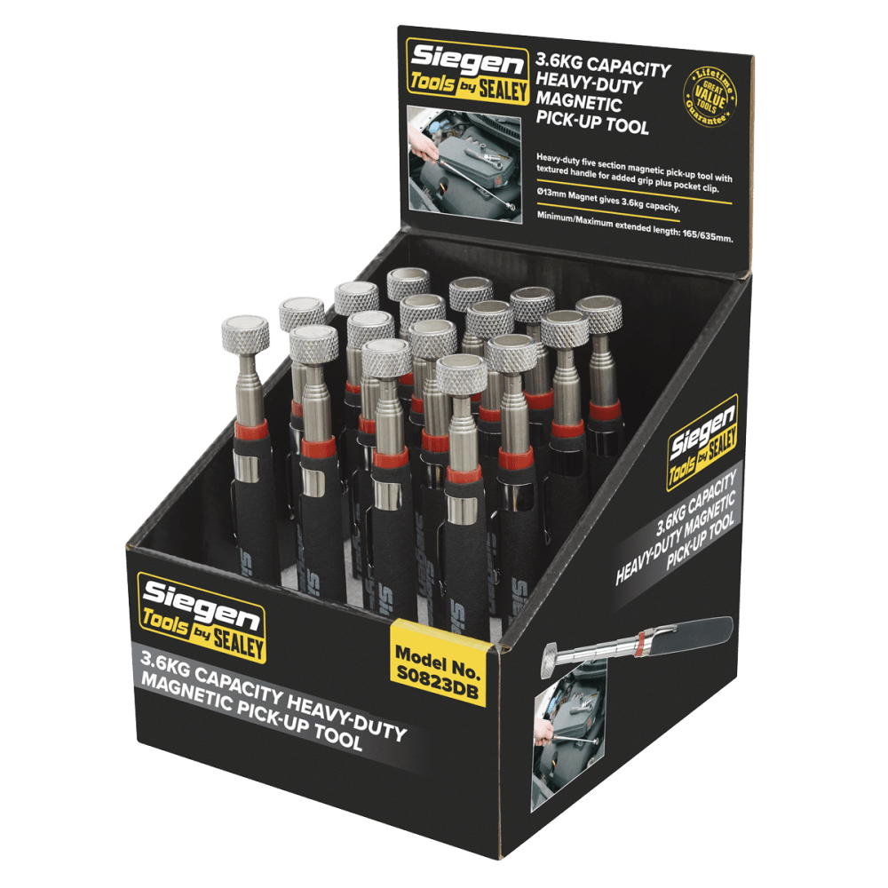Sealey Heavy-Duty Magnetic Pick-Up Tool 3.6kg Capacity Display Box of 16 Model No-S0823DB