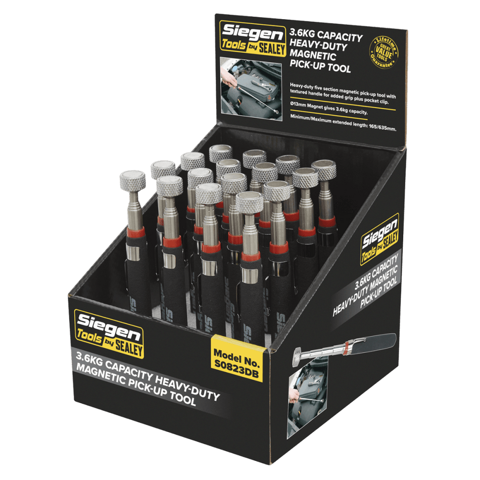 Sealey Heavy-Duty Magnetic Pick-Up Tool 3.6kg Capacity Display Box of 16 Model No-S0823DB