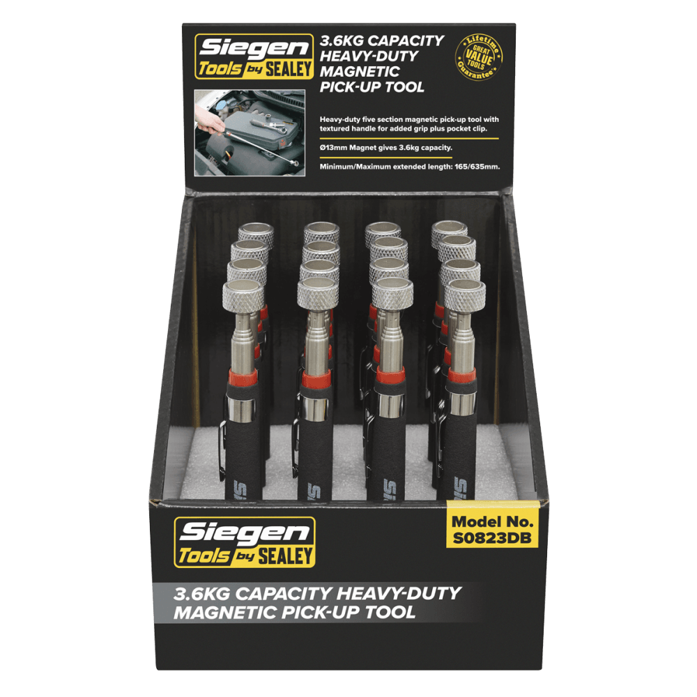 Sealey Heavy-Duty Magnetic Pick-Up Tool 3.6kg Capacity Display Box of 16 Model No-S0823DB