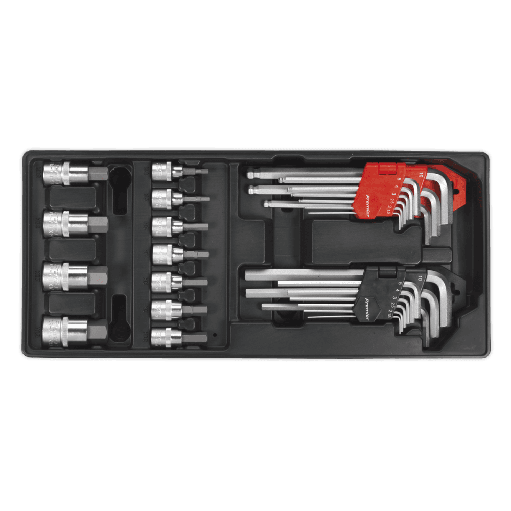 Sealey Tool Tray with Hex/Ball-End Hex Keys & Socket Bit Set 29pc Model No-TBT07