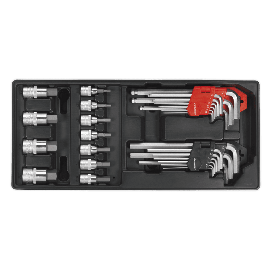 Sealey Tool Tray with Hex/Ball-End Hex Keys & Socket Bit Set 29pc Model No-TBT07