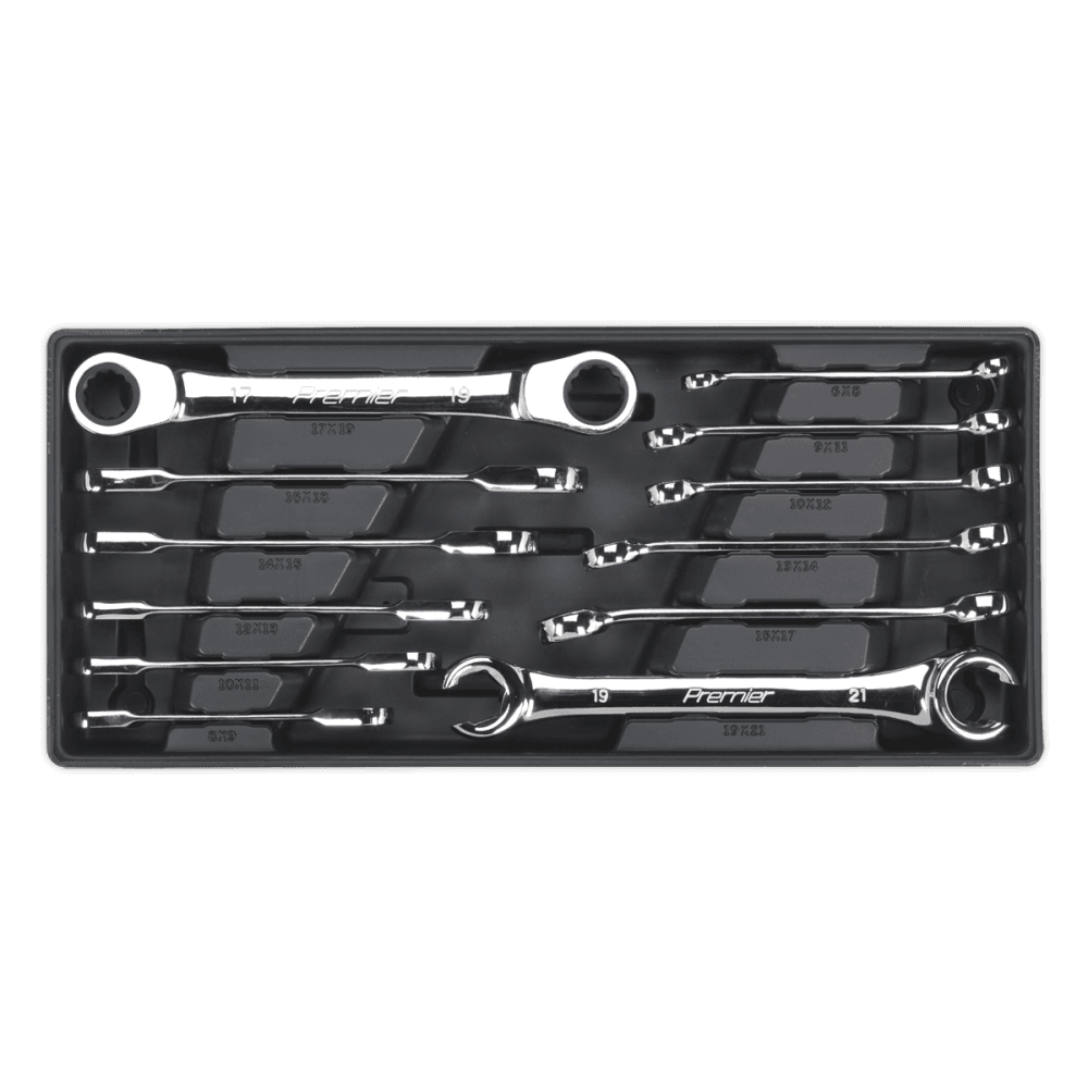 Sealey Tool Tray with Flare Nut & Ratchet Ring Spanner Set 12pc Model No-TBT13