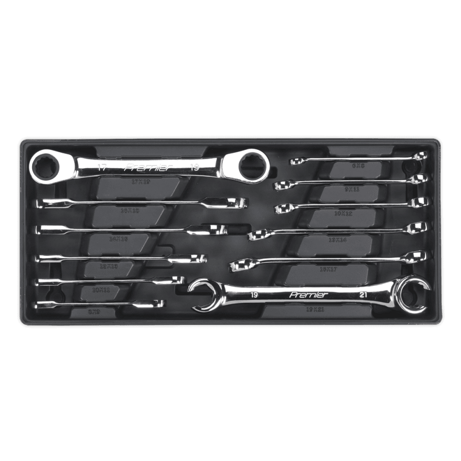 Sealey Tool Tray with Flare Nut & Ratchet Ring Spanner Set 12pc Model No-TBT13