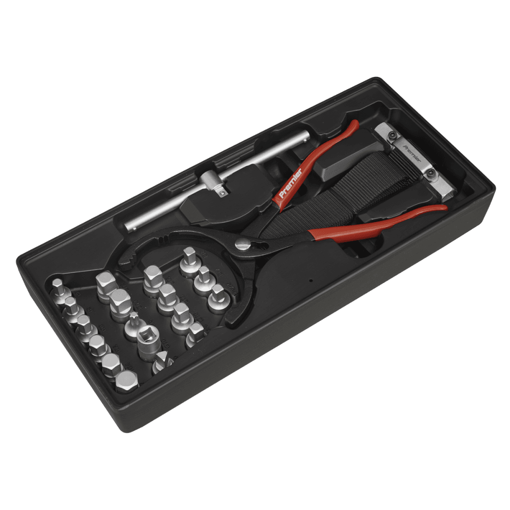 Sealey Tool Tray with Oil Filter Wrench, Pliers & Drain Plug Set 21pc Model No-TBT28