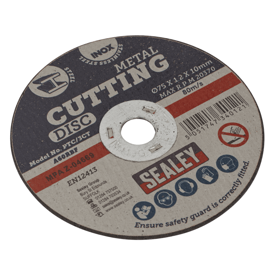 Sealey Cutting Disc 75 x 1.2mm 10mm Bore Model No-PTC/3CT