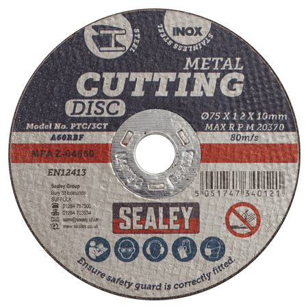 Sealey Cutting Disc 75 x 1.2mm 10mm Bore Model No-PTC/3CT