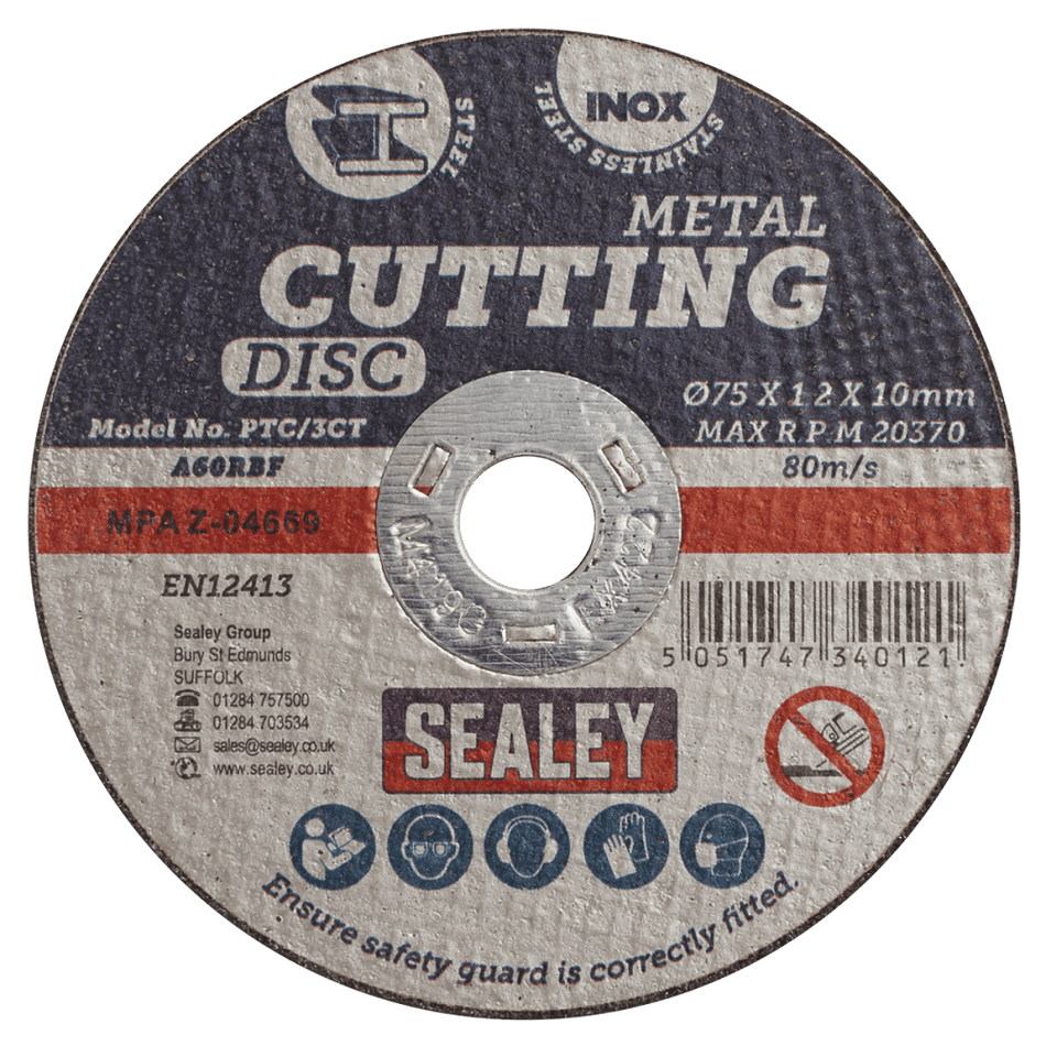 Sealey Cutting Disc 75 x 1.2mm 10mm Bore Model No-PTC/3CT