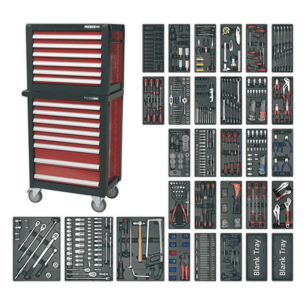 Sealey Topchest & Rollcab Combination 14 Drawer with Ball Bearing Runners & 1233pc Tool Kit Model No-APTTC02