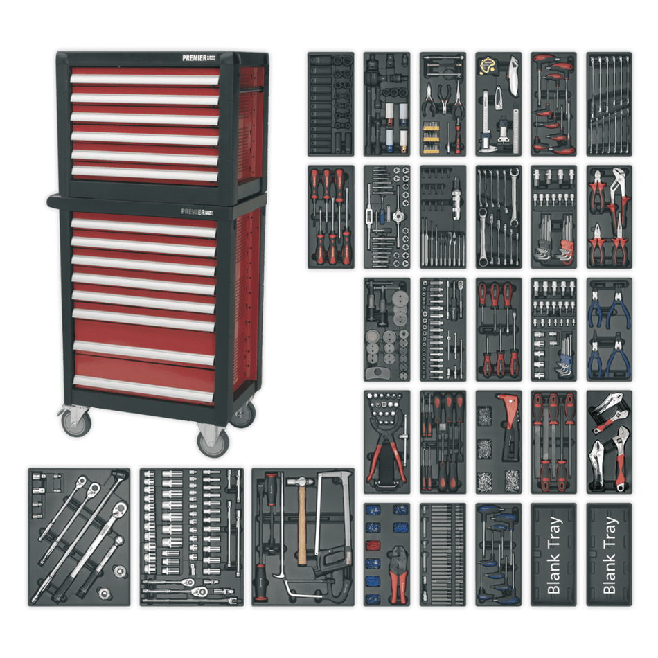 Sealey Topchest & Rollcab Combination 14 Drawer with Ball Bearing Runners & 1233pc Tool Kit Model No-APTTC02