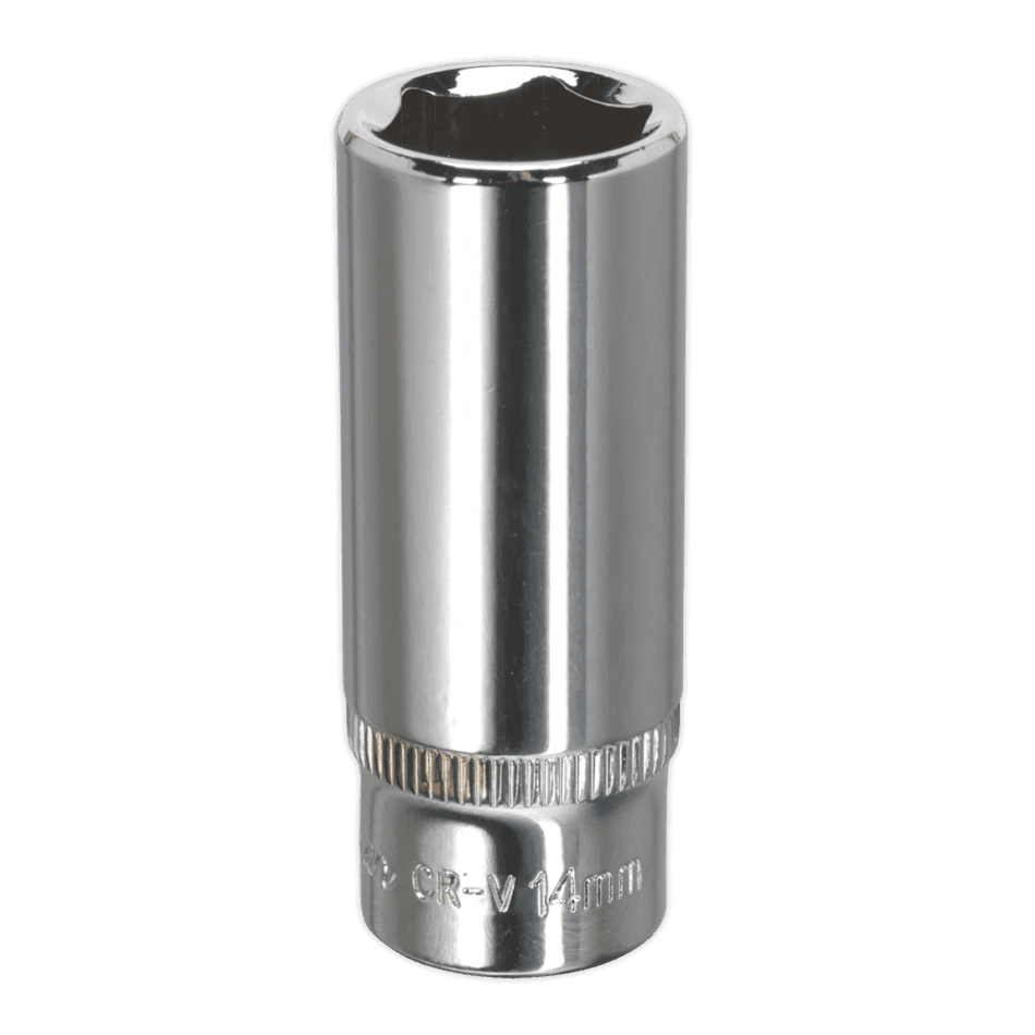 Sealey WallDrive Socket 14mm Deep 1/4"Sq Drive Fully Polished Model No-SP1414D