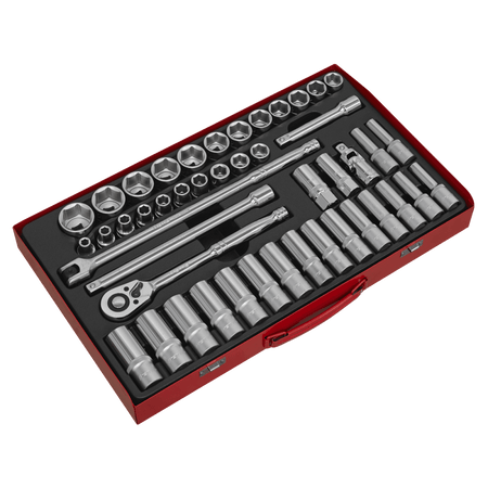 Sealey Socket Set 46pc 1/2"Sq Drive 6pt WallDrive, - Metric Model No- 14632