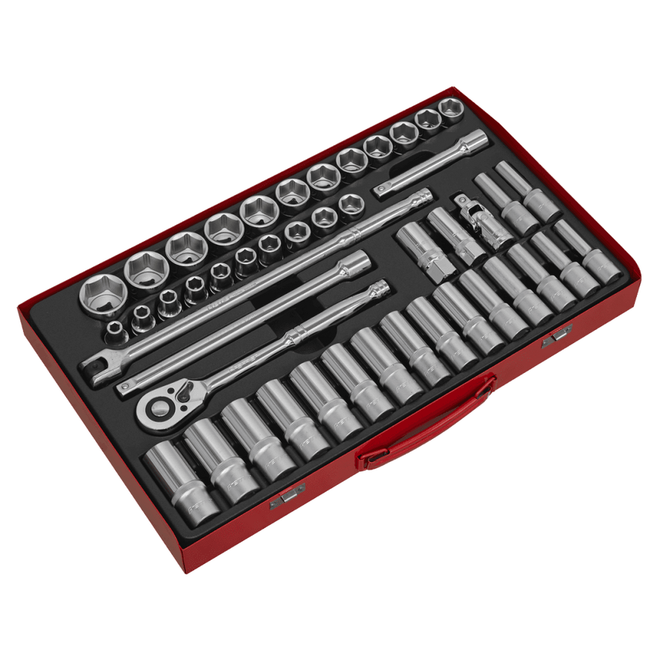 Sealey Socket Set 46pc 1/2"Sq Drive 6pt WallDrive, - Metric Model No- 14632