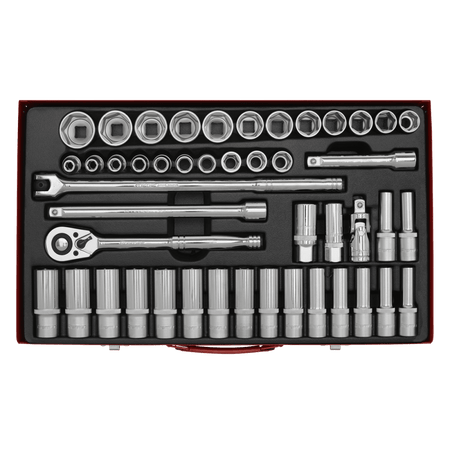 Sealey Socket Set 46pc 1/2"Sq Drive 6pt WallDrive, - Metric Model No- 14632
