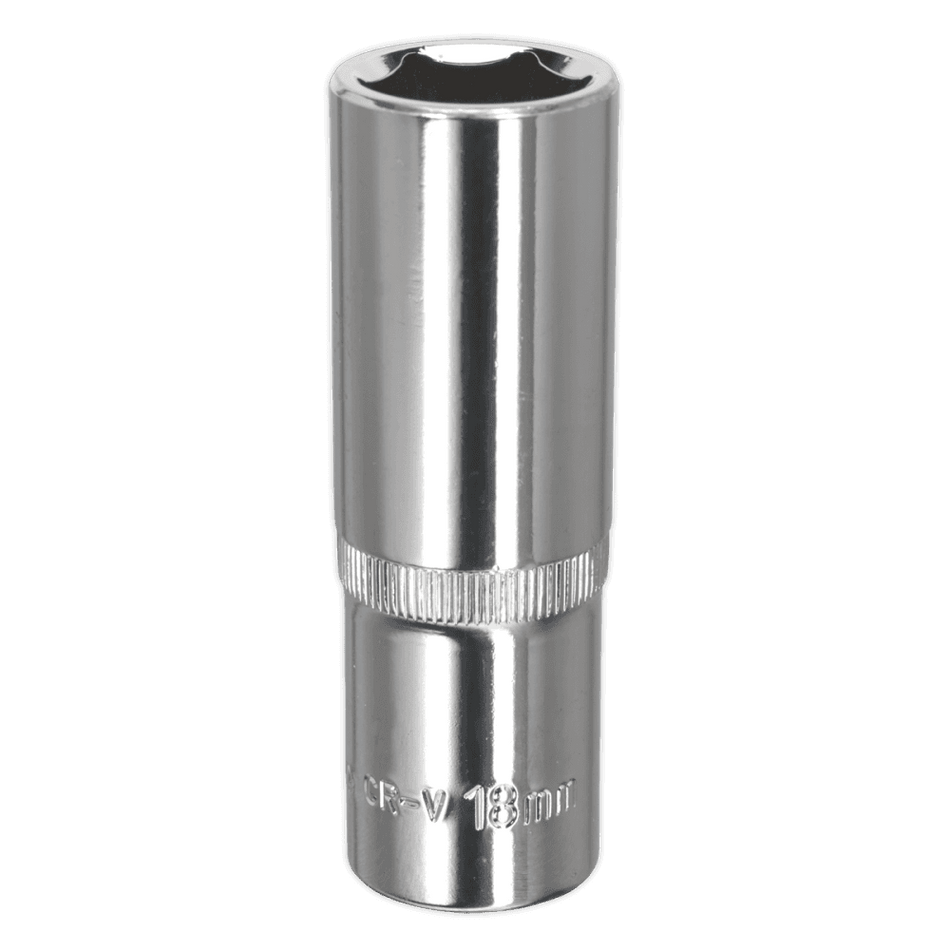 Sealey WallDrive Socket 18mm Deep 1/2"Sq Drive Fully Polished Model No-SP1218D