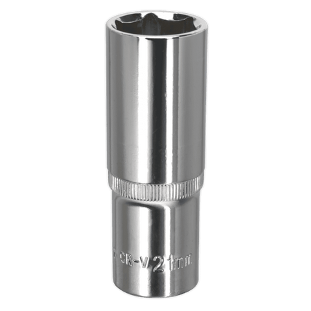 Sealey WallDrive Socket 21mm Deep 1/2"Sq Drive Fully Polished Model No-SP1221D