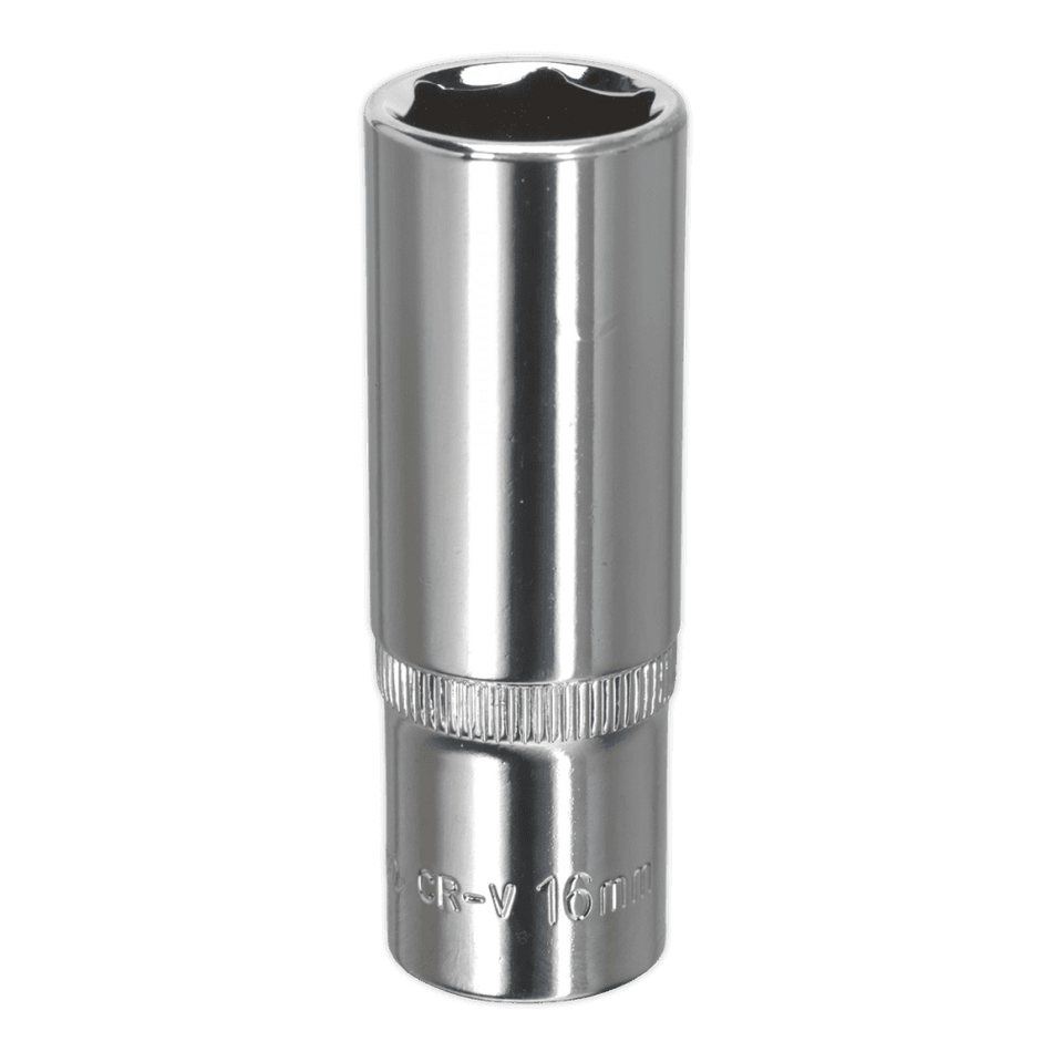 Sealey WallDrive Socket 16mm Deep 3/8"Sq Drive Fully Polished Model No-SP3816D