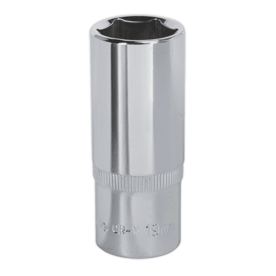 Sealey WallDrive Socket 19mm Deep 3/8"Sq Drive Fully Polished Model No-SP3819D