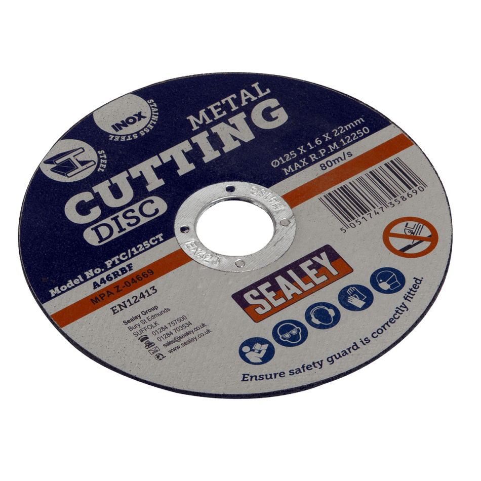 Sealey Cutting Disc 125 x 1.6mm 22mm Bore Model No-PTC/125CT