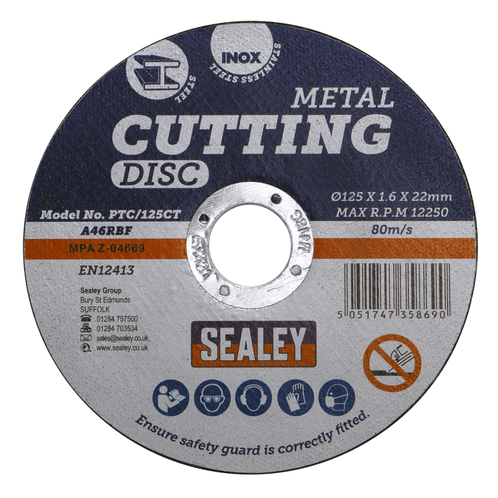 Sealey Cutting Disc 125 x 1.6mm 22mm Bore Model No-PTC/125CT