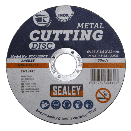 Sealey Cutting Disc 125 x 1.6mm 22mm Bore Model No-PTC/125CT