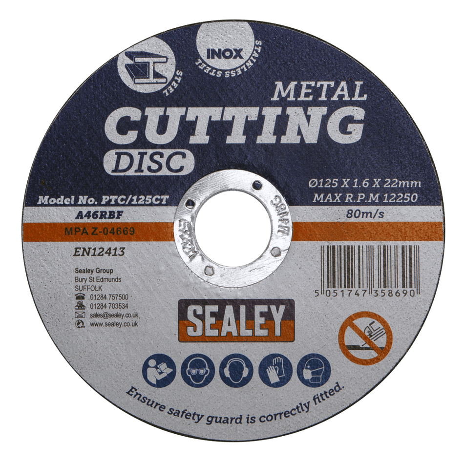 Sealey Cutting Disc 125 x 1.6mm 22mm Bore Model No-PTC/125CT