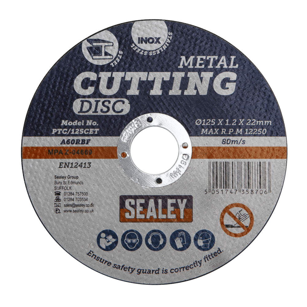 Sealey Cutting Disc 125 x 1.2mm 22mm Bore Model No-PTC/125CET