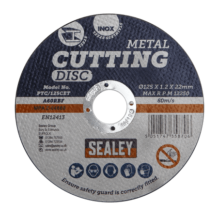 Sealey Cutting Disc 125 x 1.2mm 22mm Bore Model No-PTC/125CET