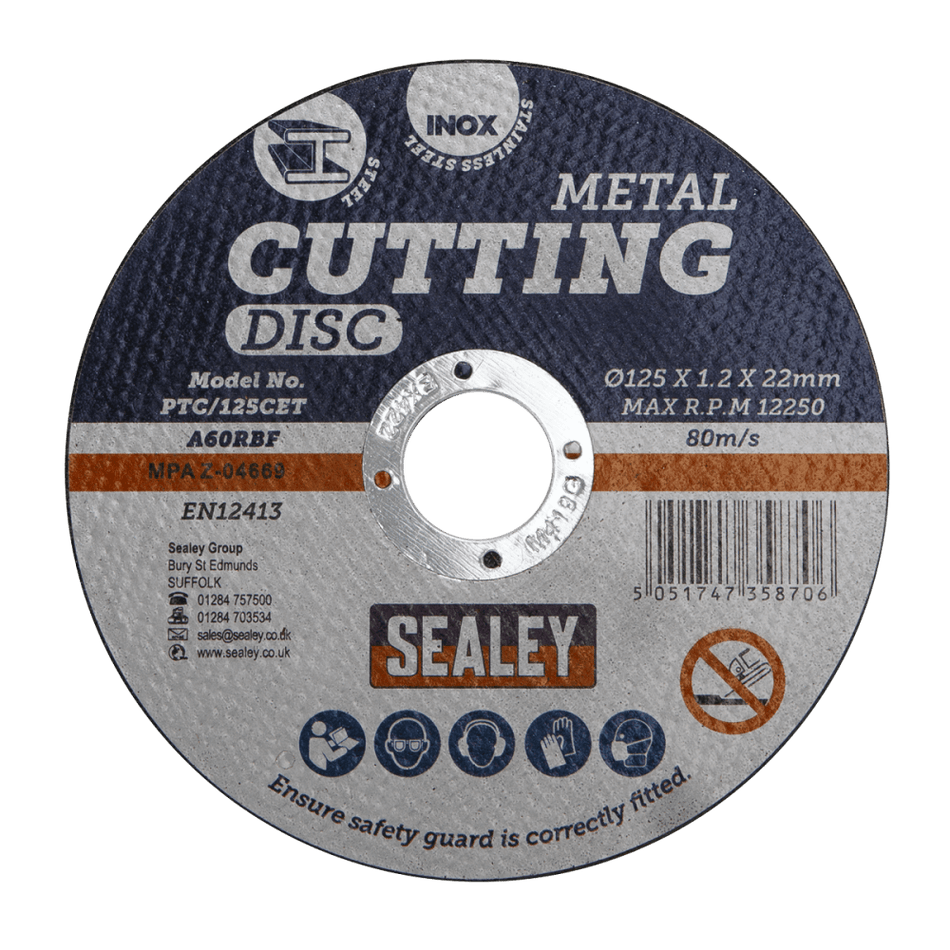 Sealey Cutting Disc 125 x 1.2mm 22mm Bore Model No-PTC/125CET