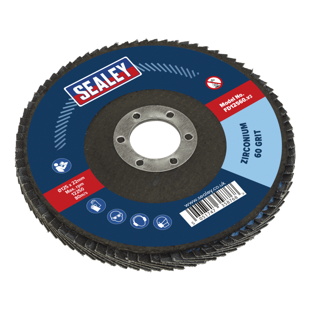 Sealey Flap Disc Zirconium 125mm 22mm Bore 60Grit Model No-FD12560