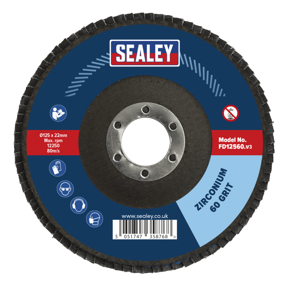 Sealey Flap Disc Zirconium 125mm 22mm Bore 60Grit Model No-FD12560