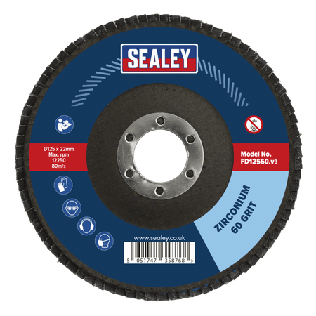 Sealey Flap Disc Zirconium 125mm 22mm Bore 60Grit Model No-FD12560