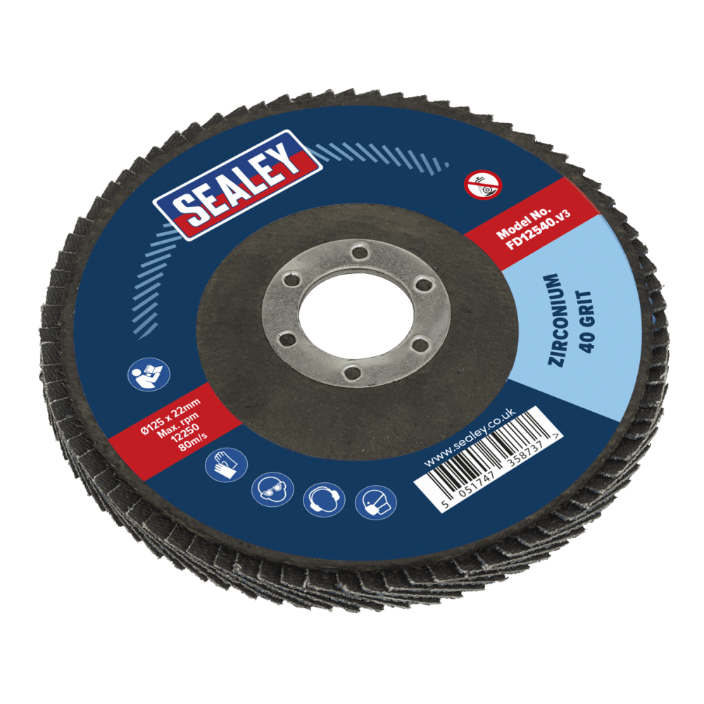 Sealey Flap Disc Zirconium 125mm 22mm Bore 40Grit Model No-FD12540
