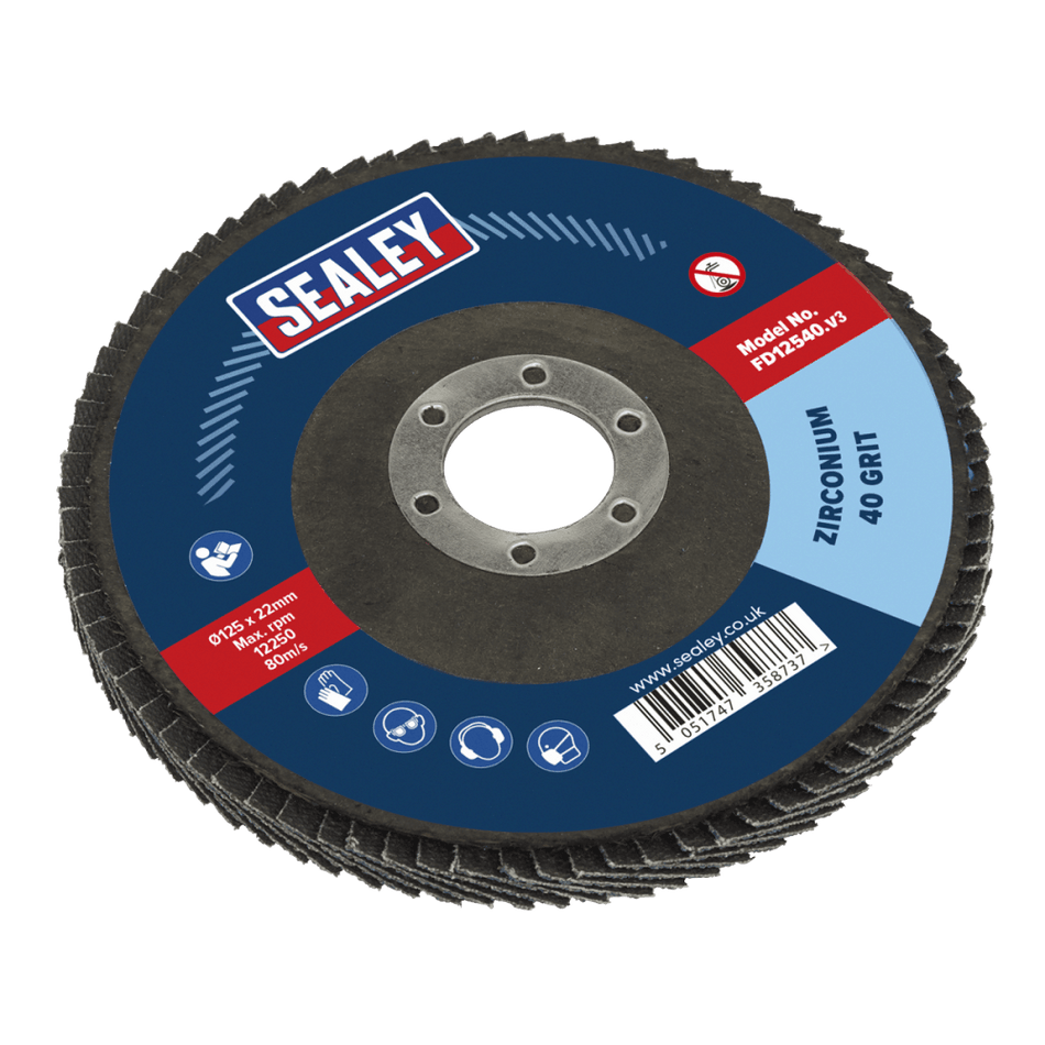 Sealey Flap Disc Zirconium 125mm 22mm Bore 40Grit Model No-FD12540