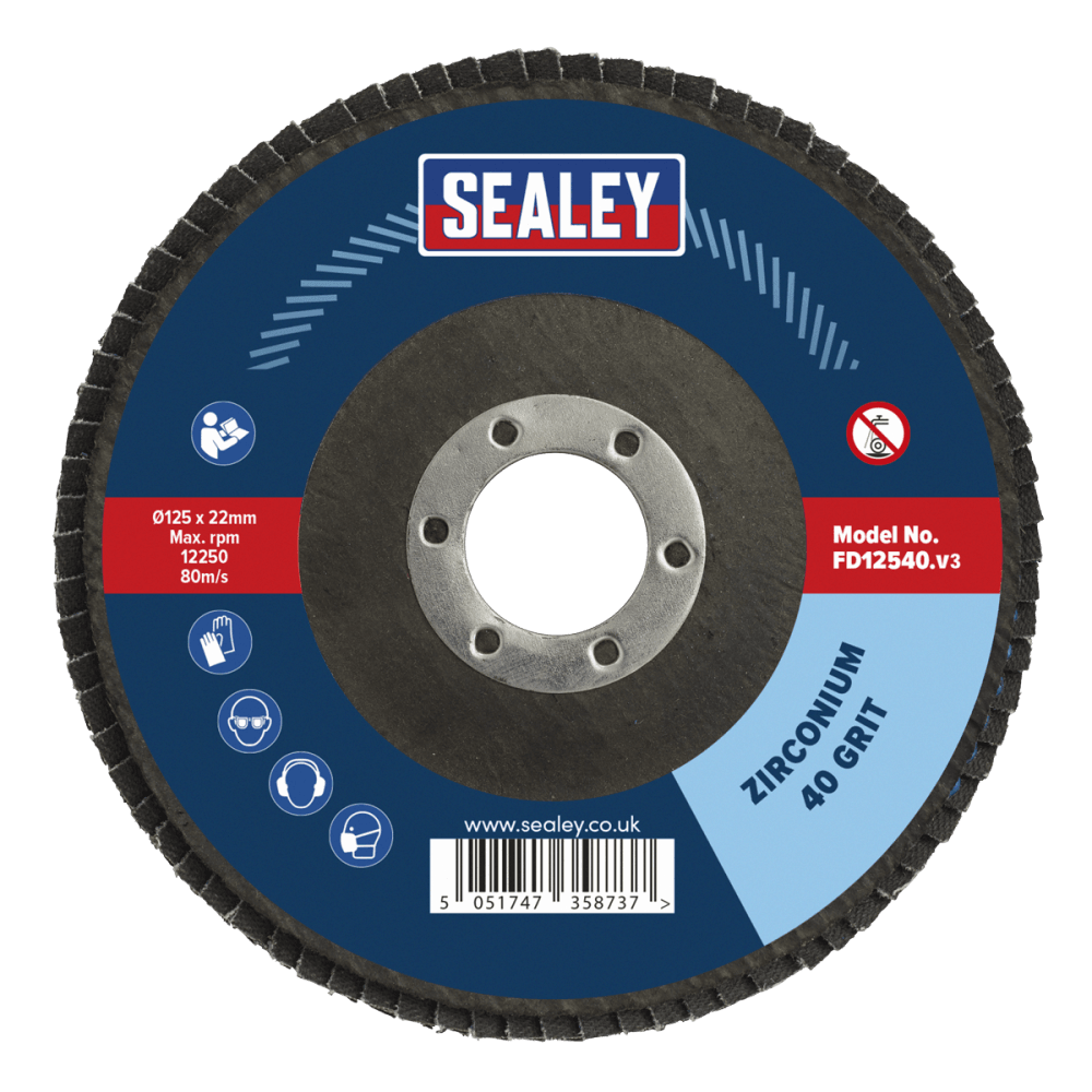 Sealey Flap Disc Zirconium 125mm 22mm Bore 40Grit Model No-FD12540