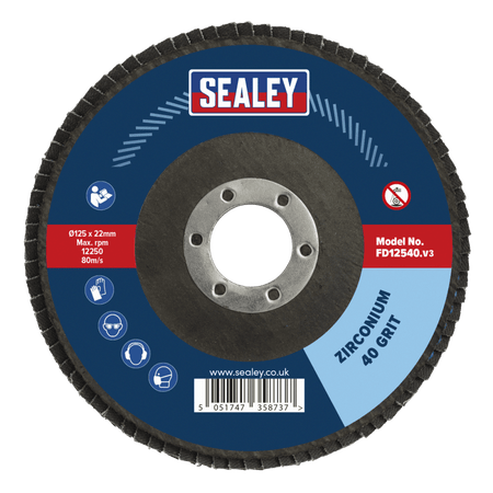 Sealey Flap Disc Zirconium 125mm 22mm Bore 40Grit Model No-FD12540