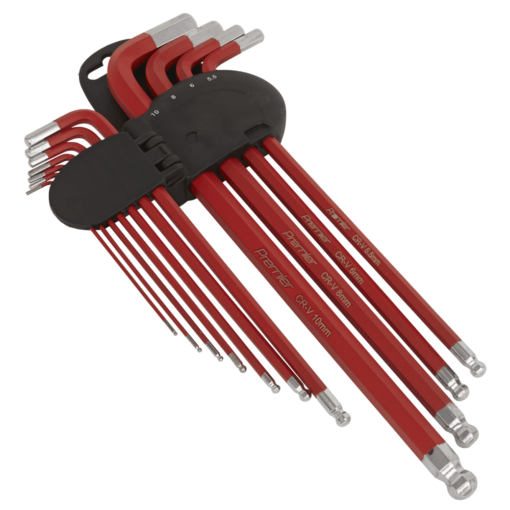 Sealey Ball-End Hex Key Set 11pc Anti-Slip Extra-Long Metric Model No-AK7164