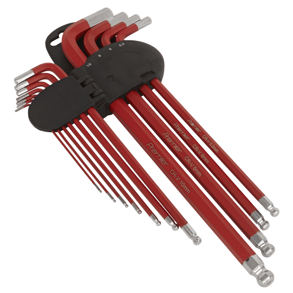 Sealey Ball-End Hex Key Set 11pc Anti-Slip Extra-Long Metric Model No-AK7164